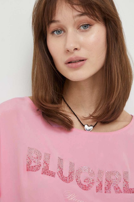 Blugirl Blumarine bluzka z domieszką jedwabiu różowy RA4205.T3332
