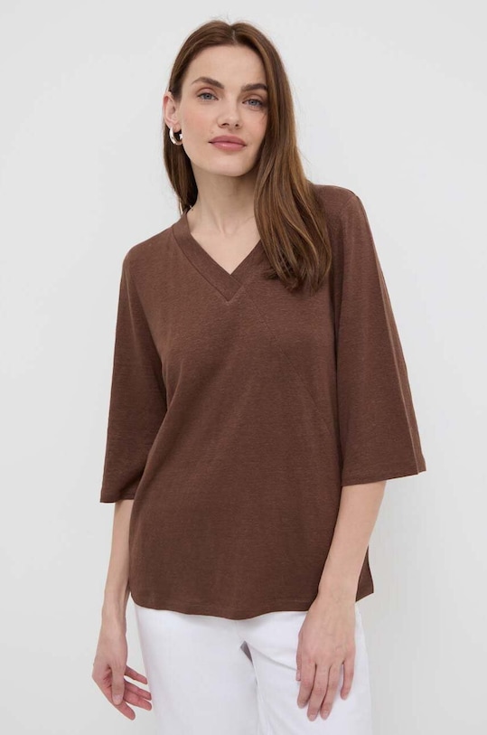 Max Mara Leisure bluzka lniana z elastanem brązowy 2416941058600