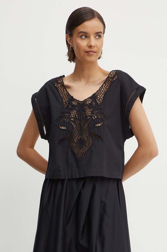 Sisley bluza din bumbac negru 5EHXLQ070