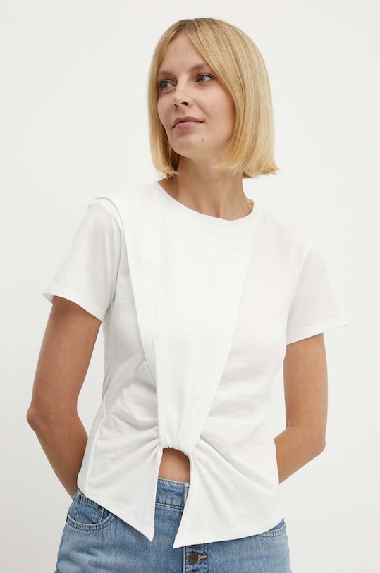 Sisley t-shirt bawełniany bawełna beżowy 3LANL105D