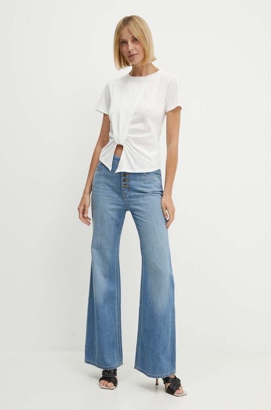 Sisley t-shirt bawełniany 3LANL105D beżowy SS24