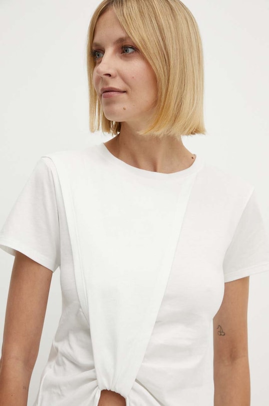 Sisley t-shirt bawełniany beżowy 3LANL105D