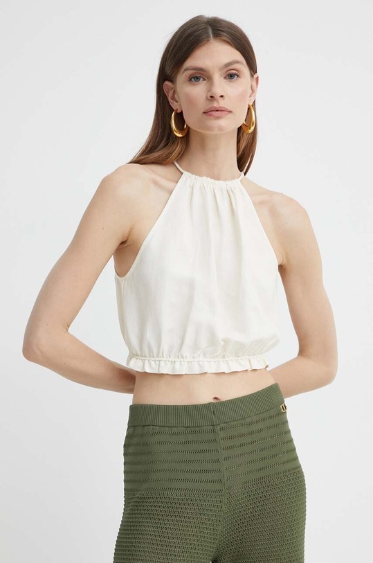 Patrizia Pepe top con aggiunta di lino semplice beige 2C1552.A052