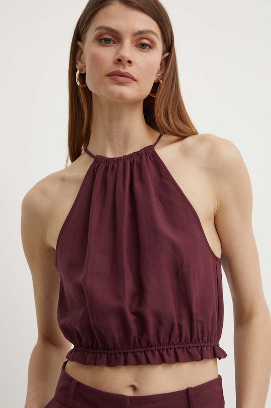 Топ з домішкою льону Patrizia Pepe бордо 2C1552.A052