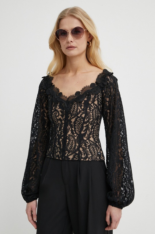 Guess bluzka CAROL z elastanem czarny W4GP05.KC760