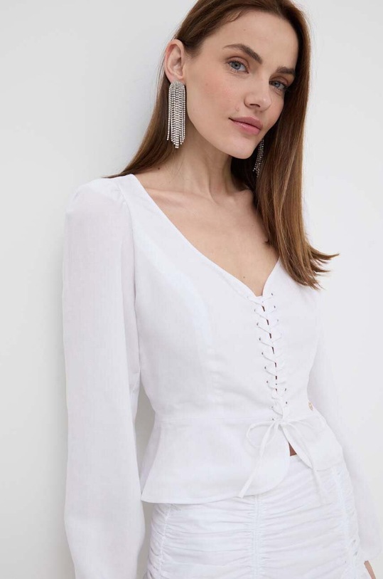 Guess bluzka z domieszką lnu FEDERICA regular biały W4GH88.WG7B0
