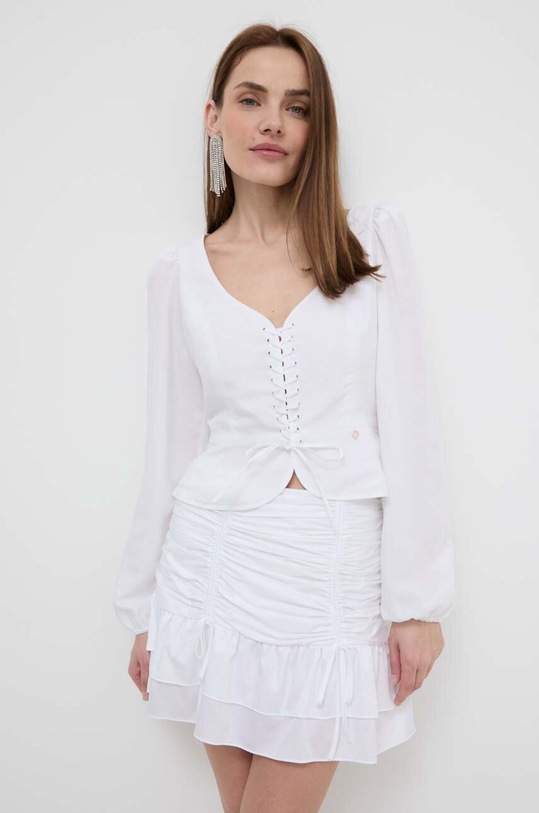 Guess bluzka z domieszką lnu FEDERICA biały W4GH88.WG7B0
