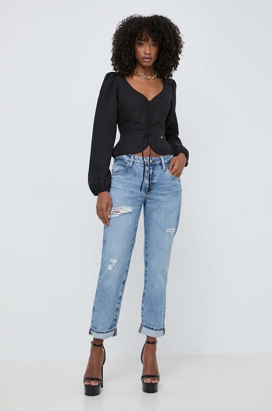 Guess bluzka z domieszką lnu FEDERICA W4GH88.WG7B0 czarny SS24