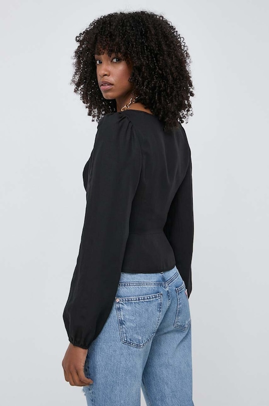 Odzież Guess bluzka z domieszką lnu FEDERICA W4GH88.WG7B0 czarny
