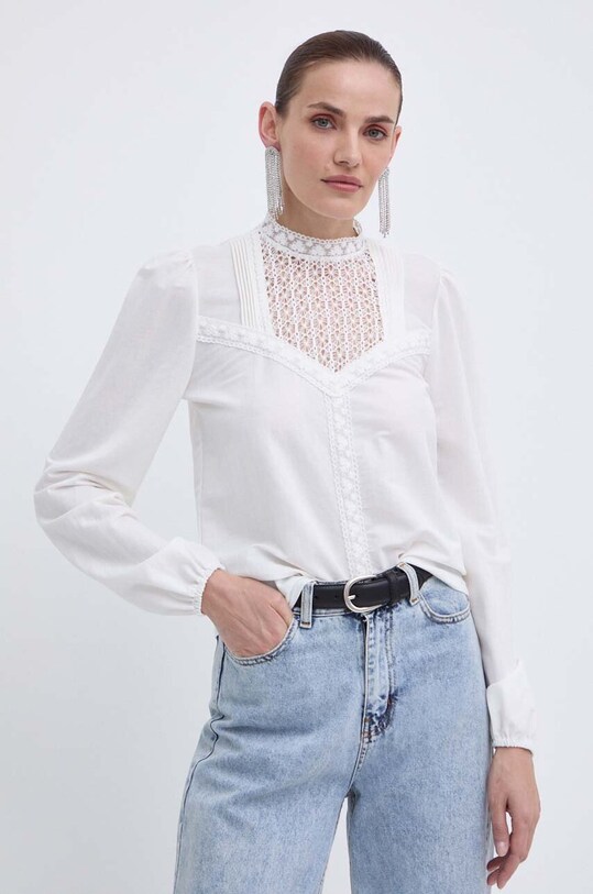 Μπλουζάκι Morgan TRIL TRIL μακρύ μπεζ TRIL.OFF.WHITE