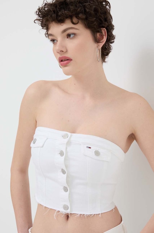 Džínsový top Tommy Jeans slim biela DW0DW17683