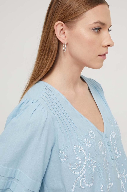 Desigual bluza din amestec de in albastru 24SWBW06