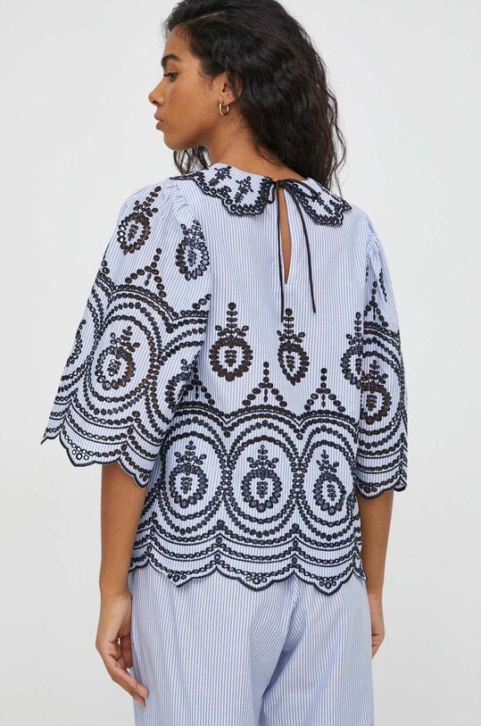 MUNTHE bluza din bumbac imprimeu albastru 1009.24225
