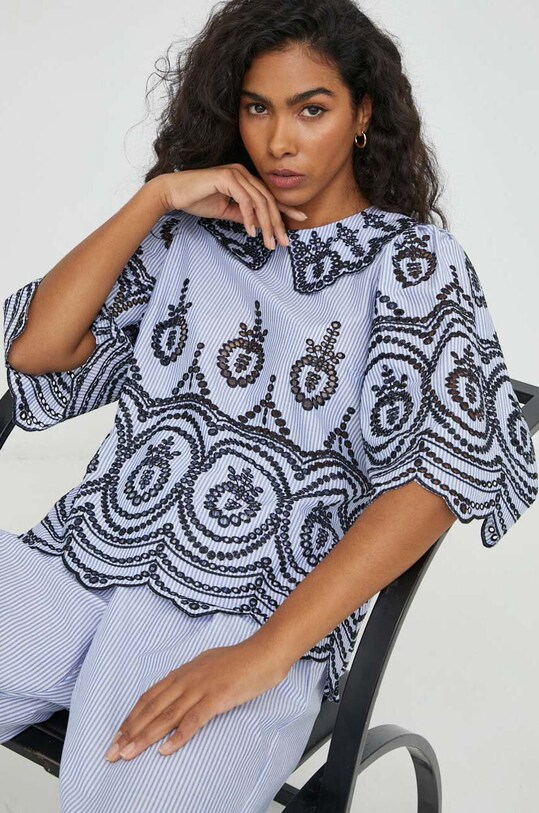 MUNTHE bluza din bumbac albastru 1009.24225