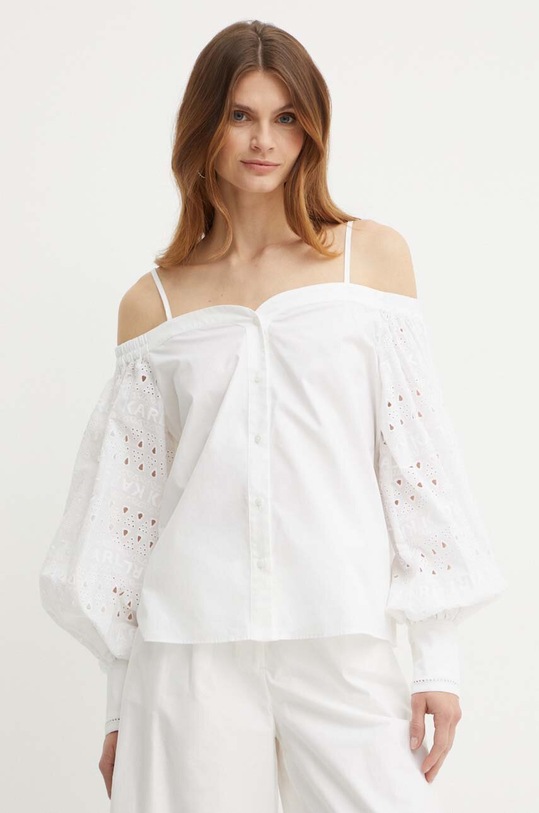 Karl Lagerfeld camasa din bumbac lung alb 241W1608