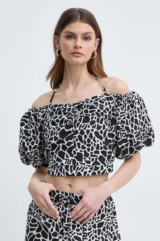 Karl Lagerfeld bluzka lniana regular multicolor 241W1609