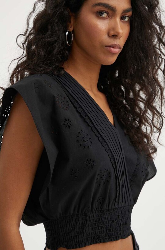The Kooples bluza din bumbac uni negru FTOP28028K