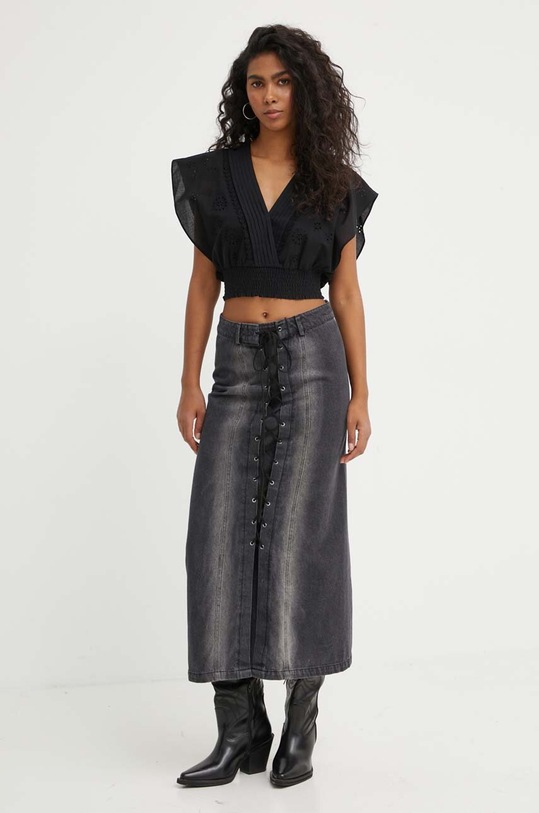 The Kooples bluzka bawełniana FTOP28028K czarny SS24