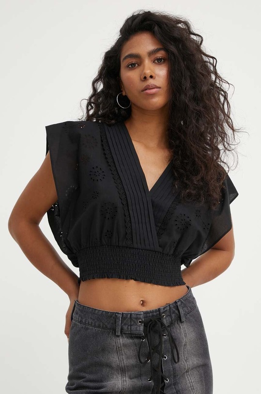 The Kooples bluzka bawełniana czarny FTOP28028K