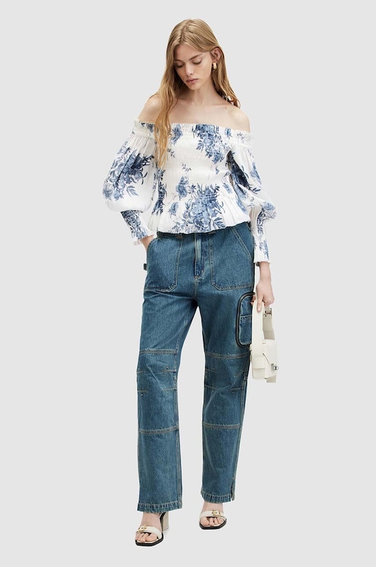 AllSaints bluza z domieszką jedwabiu LARA DEKORAH TOP WM552Z multicolor