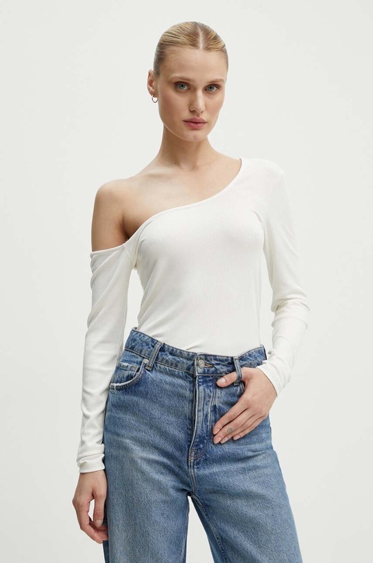 Bruuns Bazaar longsleeve LuteaBBCelisa top z elastanem beżowy BBW3978