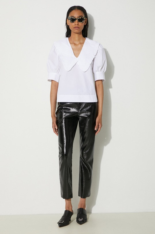 GANNI cotton blouse Cotton Poplin V-neck Ruffle Blouse F8635 white SS24