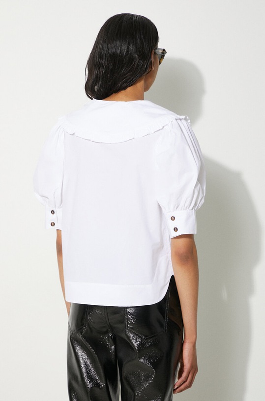 Clothing GANNI cotton blouse Cotton Poplin V-neck Ruffle Blouse F8635 white