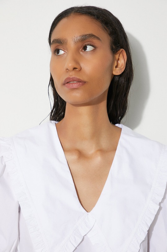 GANNI cotton blouse Cotton Poplin V-neck Ruffle Blouse F8635 white