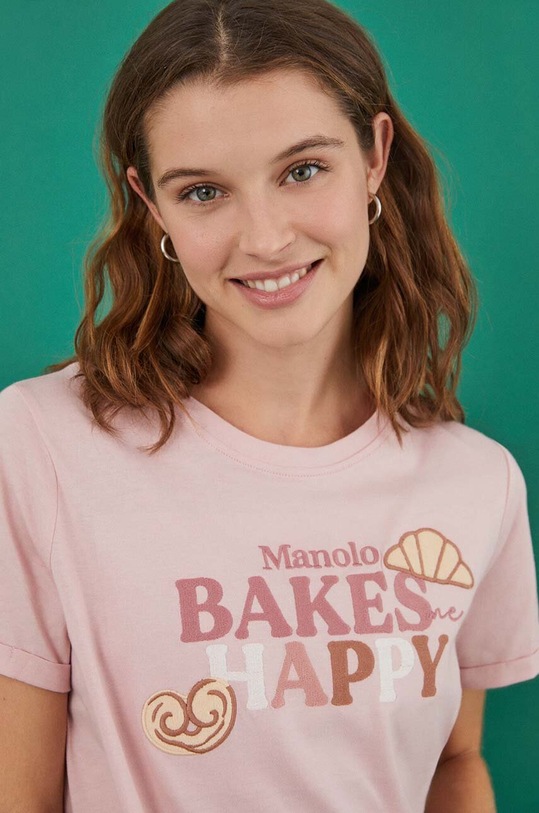 women'secret cămașă de noapte din bumbac MANOLO BAKES 4366574 roz SS24