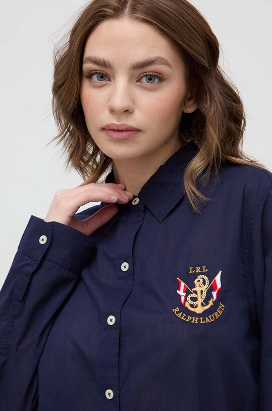 Bavlnená pyžamová košeľa Lauren Ralph Lauren tmavomodrá 20498276