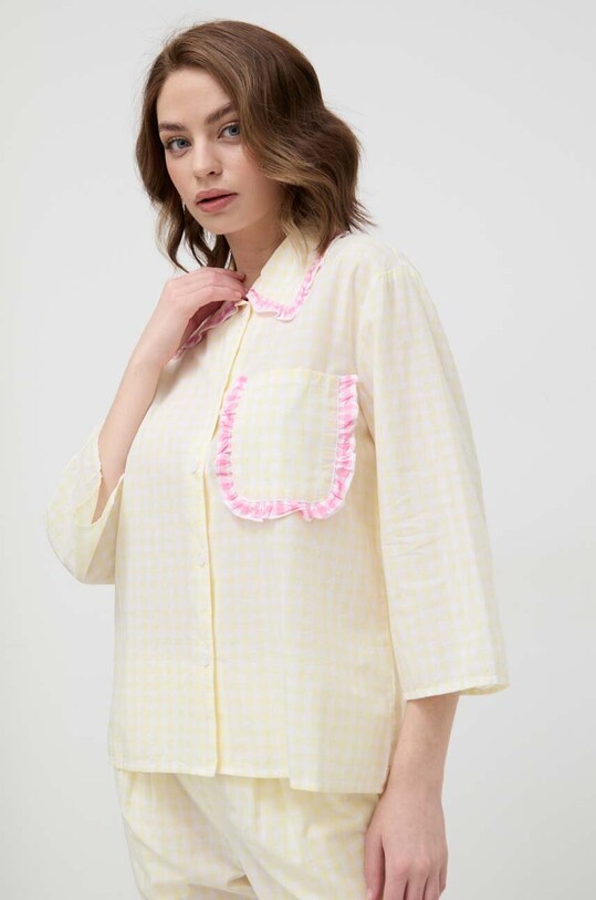 United Colors of Benetton cămașă de pijama din bumbac munte galben 4LRA3M004