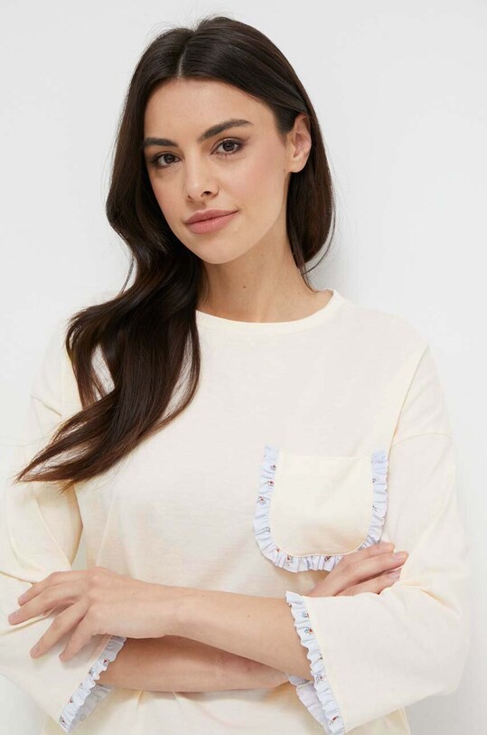 Βαμβακερή μπλούζα πιτζάμας με μακριά μανίκια United Colors of Benetton ροζ 30963M05J