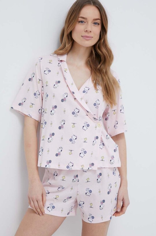 United Colors of Benetton pijamale de bumbac x Peanuts set roz 35I73P02O