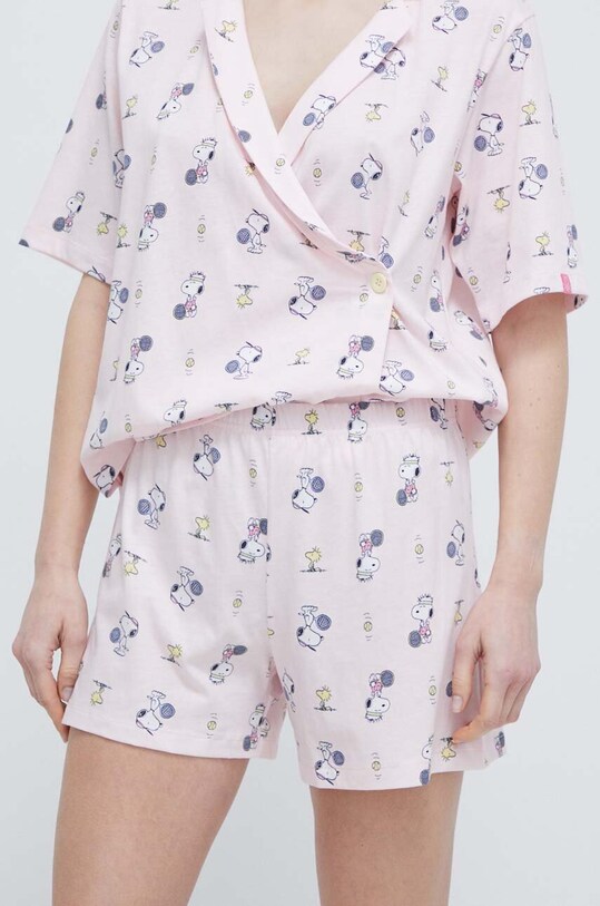 United Colors of Benetton pijamale de bumbac x Peanuts 35I73P02O roz