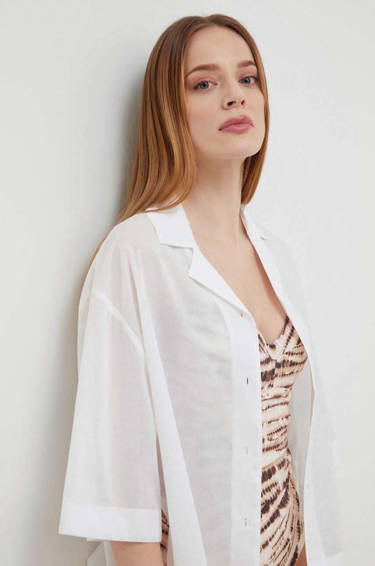 Βαμβακερό πουκάμισο παραλίας Calvin Klein λευκό KW0KW02447