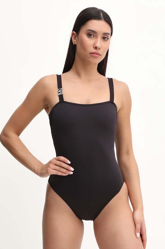 Jednodielne plavky MICHAEL Michael Kors SQUARE NECK ONE PIECE s kosticami čierna MM7M528