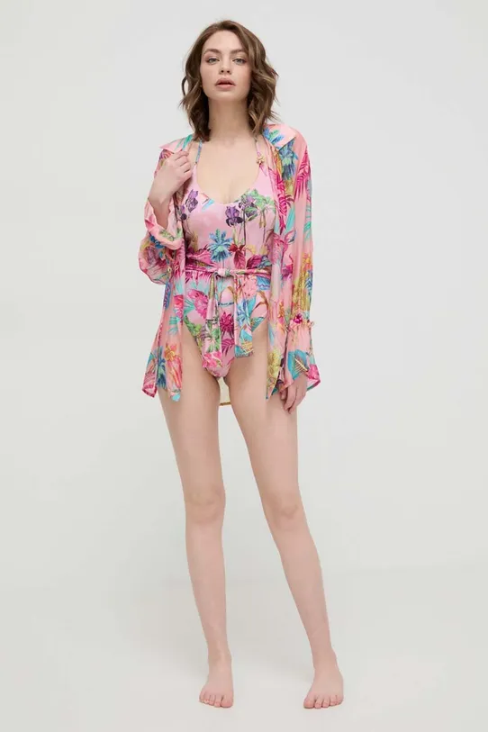 Guess narzutka plażowa z domieszką jedwabiu E4GH00.WE550 różowy
