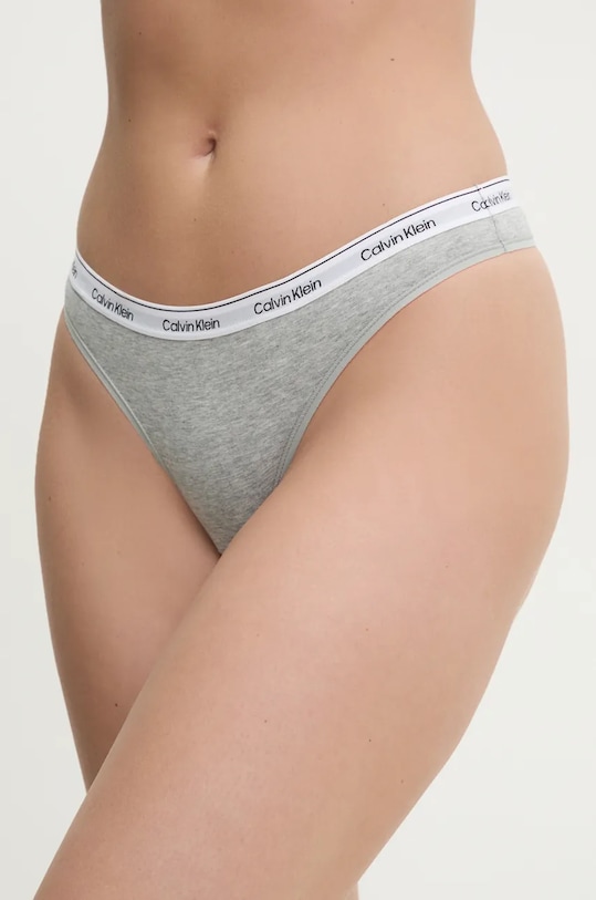 Στρινγκ Calvin Klein Underwear πλεκτό ύφασμα γκρί 000QD5043E