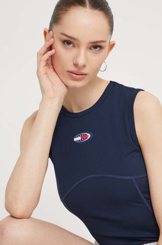 Tommy Jeans body z elastanem granatowy DW0DW18127