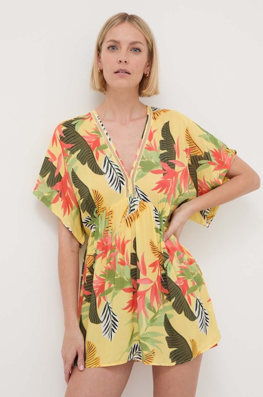 Desigual esarfa de plaja TROPICAL PARTY 24SWMW23 galben SS24