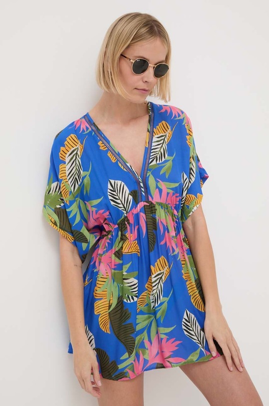 Desigual narzutka plażowa TROPICAL PARTY Planet friendly niebieski 24SWMW23