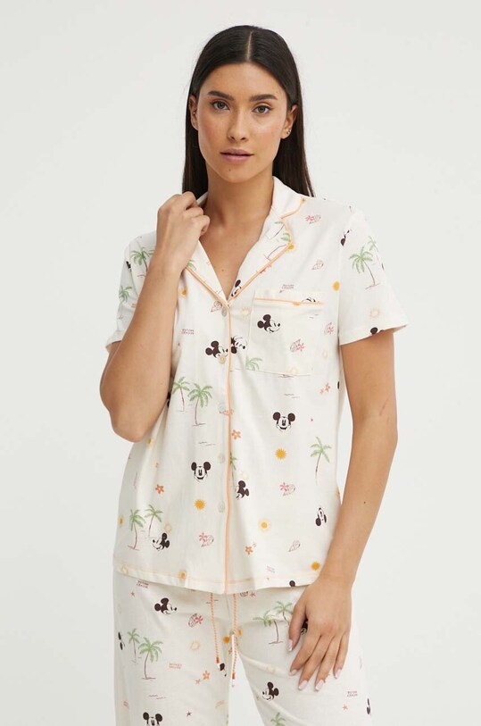 women'secret piżama bawełniana Mickey x Disney 3137661 beżowy SS24