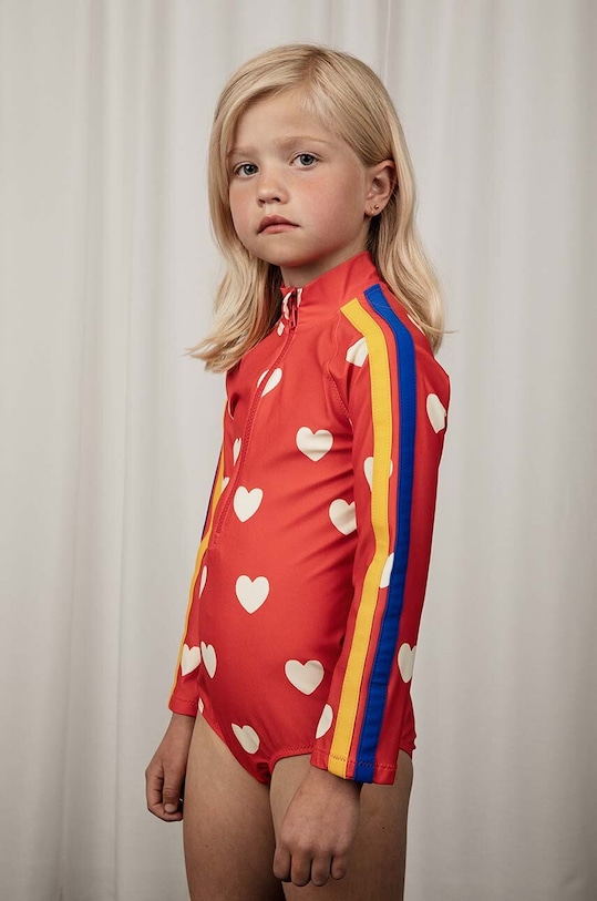 Mini Rodini jednoczęściowy strój kąpielowy dziecięcy Hearts miękka pomarańczowy 2428011442