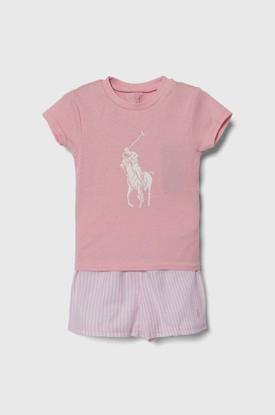 Детска памучна пижама Polo Ralph Lauren надпис розов 2P0146