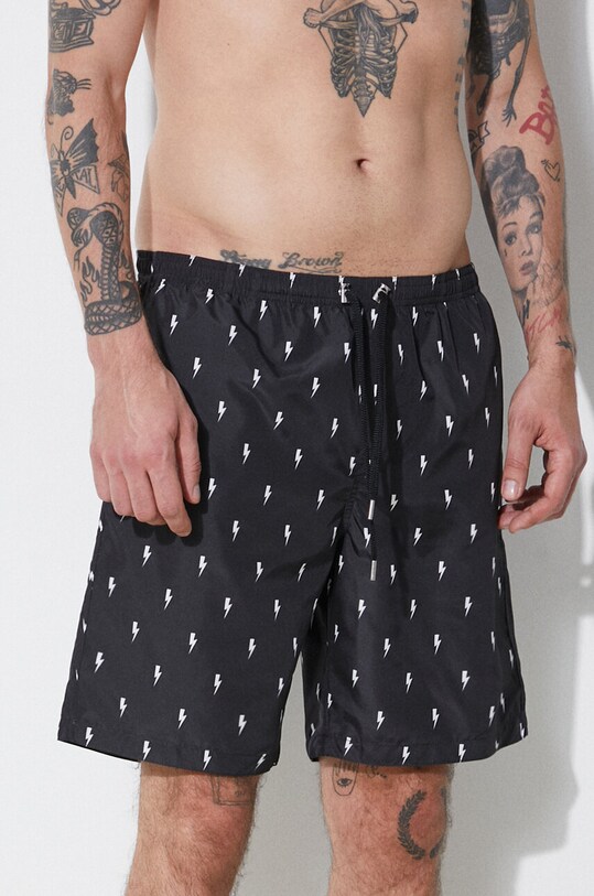 Neil Barrett pantaloni scurti de baie All-Over Micro Bolts Swim Long Shorts negru MY58026B.Y068.524N