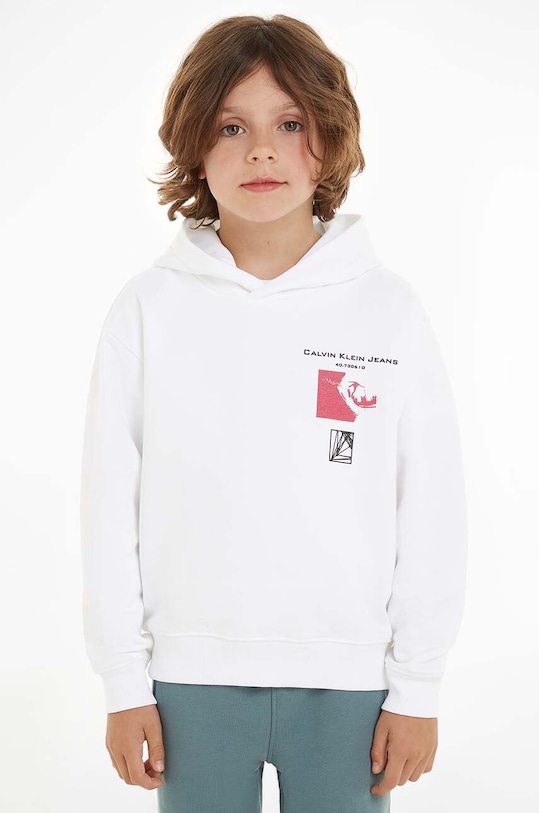 Дитяча кофта Calvin Klein Jeans з капюшоном білий IB0IB01947.PPYH