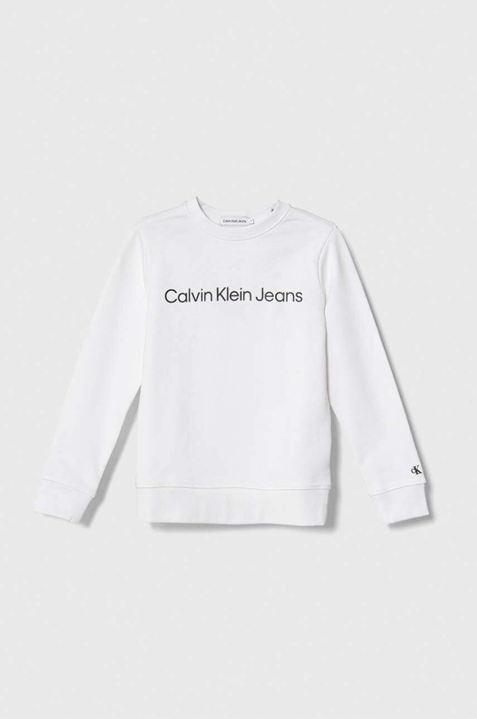 Dětská bavlněná mikina Calvin Klein Jeans bez kapuce bílá IU0IU00581.PPYH