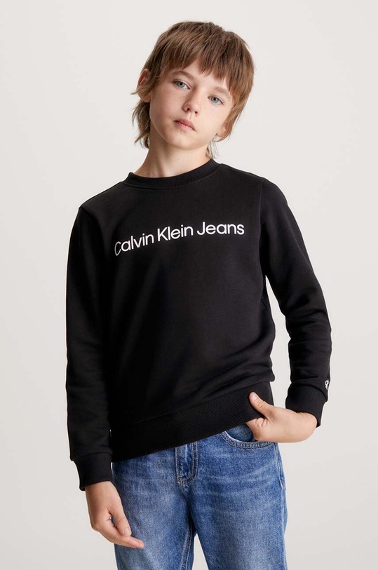 Dětská bavlněná mikina Calvin Klein Jeans bez kapuce černá IU0IU00581.PPYH