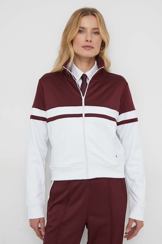 Mikina Tommy Hilfiger bez kapuce burgundské WW0WW41136
