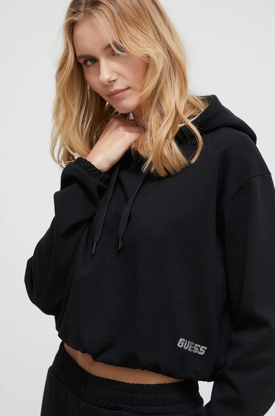 Bavlněná mikina Guess ELEANORA s kapucí černá V4RQ09.KC5O0